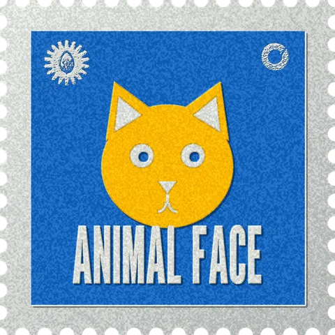 Animal Face stamp, No. 55 in the Official Cannabis collection: a round animal face with pointed ears and cream eyes
