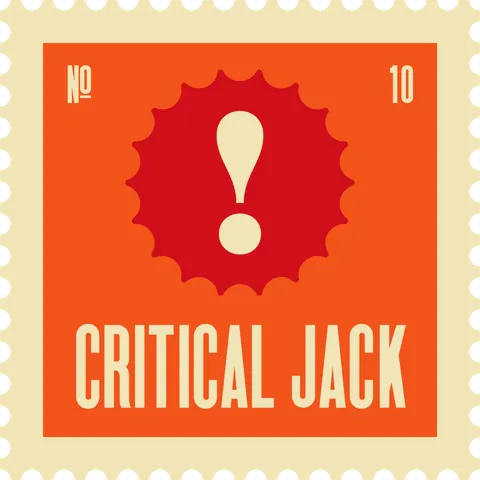 Critical Jack stamp, No. 10 in the Official Cannabis collection: an exclamation mark on a red burst