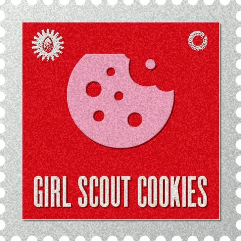 Girl Scout Cookies stamp, No. 19 in the Official Cannabis collection: a bitten cookie on red