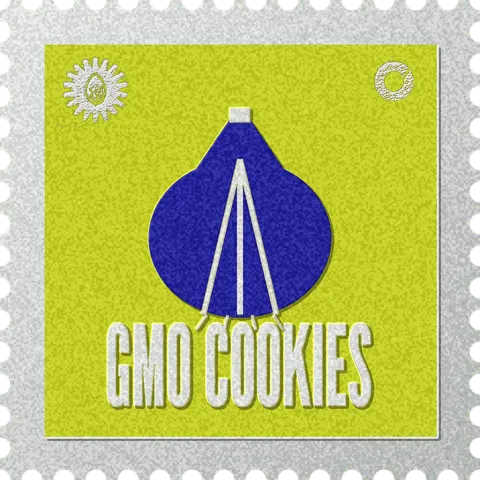 GMO Cookies stamp, No. 63 in the Official Cannabis collection: a garlic bulb with three cloves and roots