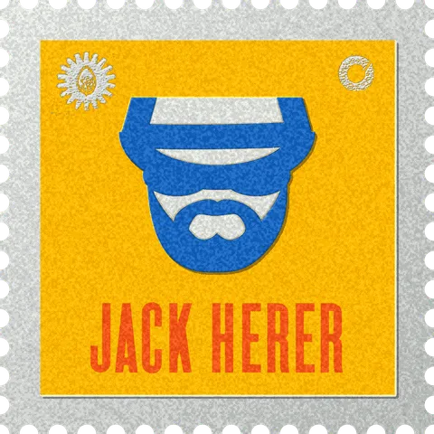 Jack Herer stamp, No. 18 in the Official Cannabis collection: a bearded face in a cap on yellow