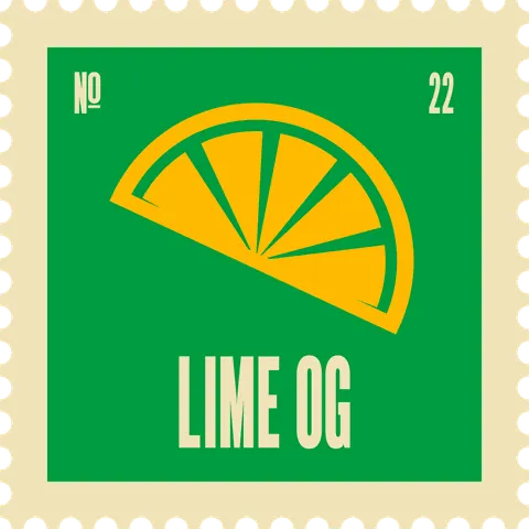 Lime OG stamp, No. 22 in the Official Cannabis collection: a yellow half lime on green