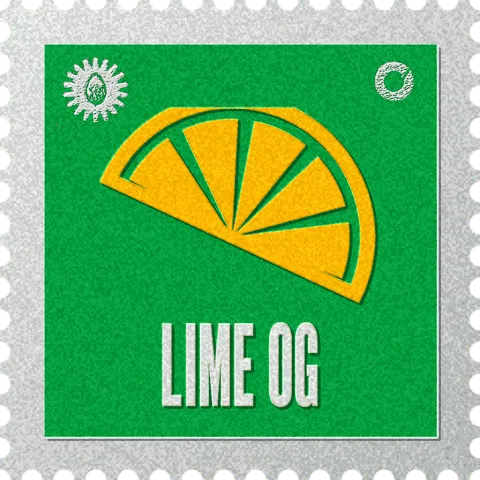 Lime OG stamp, No. 49 in the Official Cannabis collection: a yellow half lime on green