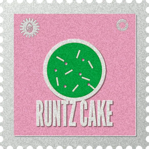 Runtz Cake stamp, No. 70 in the Official Cannabis collection: a round cake from above with a cream rim and sprinkles