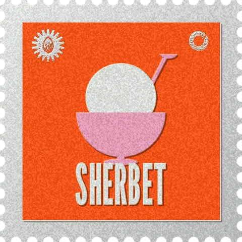 Sherbet stamp, No. 64 in the Official Cannabis collection: a scoop in a footed dish with a spoon leaning out