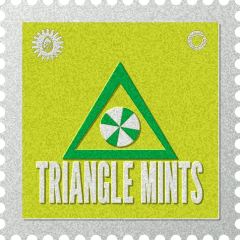 Triangle Mints stamp, No. 69 in the Official Cannabis collection: a triangle outline with a peppermint at its centre